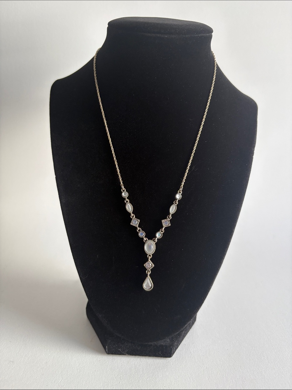 Silver Drop Necklace Clear Crystal Elegant Women Jewelry